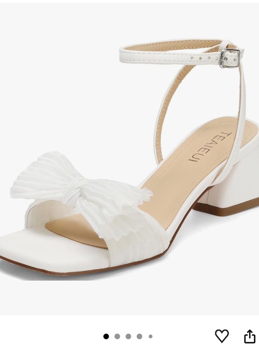 White Bow Ankle-Strap Block Heel Sandals